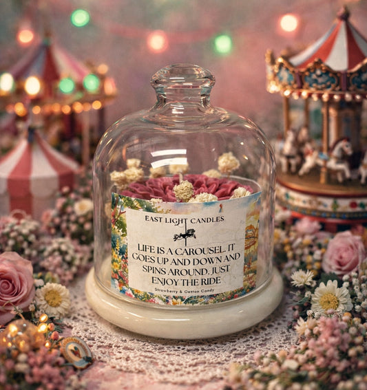 Karussell Duftkerze mit Blumen | Handgemachte Sojawachs Kerze im Glas | Romantische Geschenkkerze mit Spruch