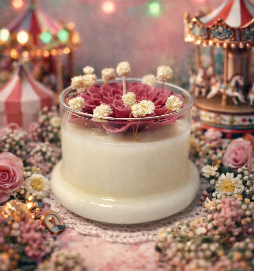 Karussell Duftkerze mit Blumen | Handgemachte Sojawachs Kerze im Glas | Romantische Geschenkkerze mit Spruch