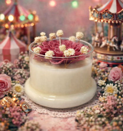 Karussell Duftkerze mit Blumen | Handgemachte Sojawachs Kerze im Glas | Romantische Geschenkkerze mit Spruch