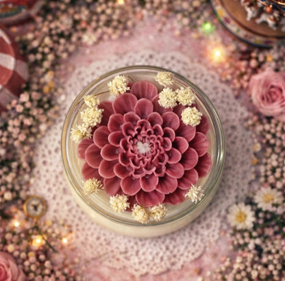 Karussell Duftkerze mit Blumen | Handgemachte Sojawachs Kerze im Glas | Romantische Geschenkkerze mit Spruch