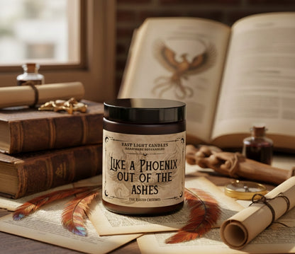 Like a Phoenix Kerze | Wizard Buchkerze | Handgemachte Duftkerze Sojawachs | Vegane Kerze personalisiert | Geschenkidee für Wizardry Fans