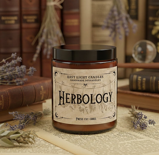 Herbology Kerze | Wizard Buchkerze | Handgemachte Duftkerze Sojawachs | Vegane Kerze personalisierbar | Geschenkidee für Kerzen Fans