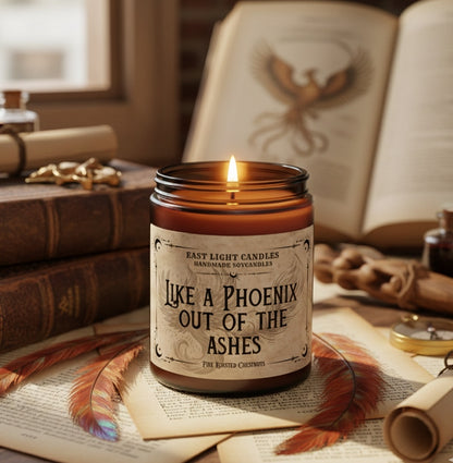 Like a Phoenix Kerze | Wizard Buchkerze | Handgemachte Duftkerze Sojawachs | Vegane Kerze personalisiert | Geschenkidee für Wizardry Fans