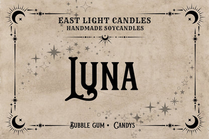 Luna Kerze | Wizard Buchkerze | Handgemachte Duftkerze Sojawachs | Vegane Kerze personalisiert | Geschenkidee für Wizard Fans