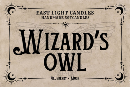 Wizard‘s Owl Kerze | Wizard Buchkerze Handgemacht | Duftkerze Sojawachs | Natürliche Kerze personalisierbar | Geschenkidee für Kerzenfans
