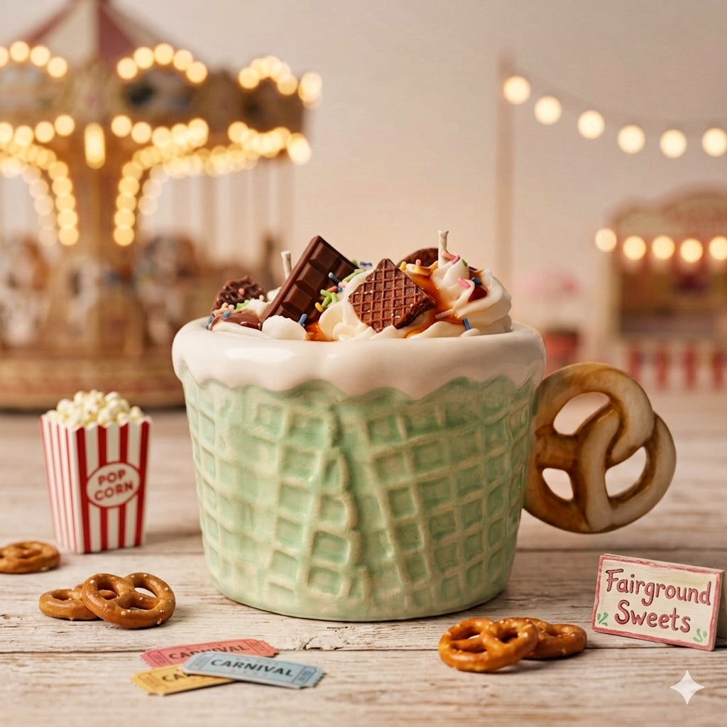 Fairground Sweets Kerze in Tasse | Dessert Candle | Geschenkidee | Handmade Soy Candle | Süße Dekokerze