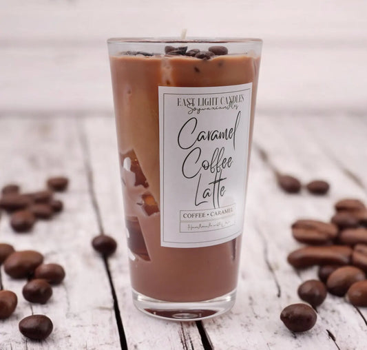 Caramel Coffee Latte Kerze | Foodcandle Handgemachte | Duftkerze Sojawachs | Vegane Kerze personalisiert | Geschenkidee für Kerzenfans